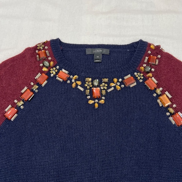 J Crew Merino Wool Sweater Top Jewel Embellishment Womens XS - Picture 2 of 7